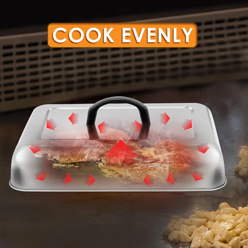 Miniatura 3 de Leonyo Cubierta de parrilla de 13 x 9 pulgadas para barbacoa, tapa rectangular de acero inoxidable para parrilla al aire libre, cubierta de metal
