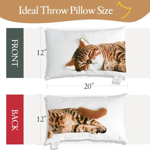 Miniatura 5 de Almohada de felpa de gato de 12 x 20 pulgadas, juego de 2 lindos animales de peluche para niñas, almohada de felpa suave para decoración de muñecas