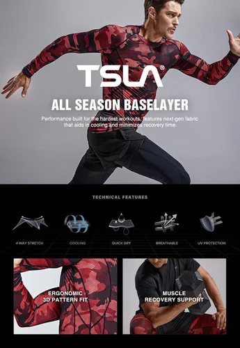 Miniatura 5 de TSLA - Paquete de 1 o 3 camisetas de compresión para hombre de manga larga con SPF 50+, camiseta de entrenamiento, deportiva, de protección