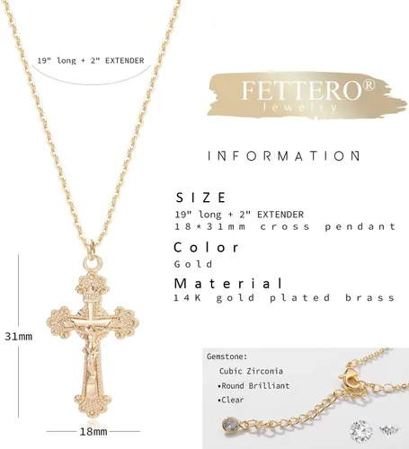 Miniatura 29 de Fettero - Collar con dije de cruz de fe, chapado en oro de 14 K, cadena fina, minimalista, simple, pequeña, para oración, regalo de joyería religiosa