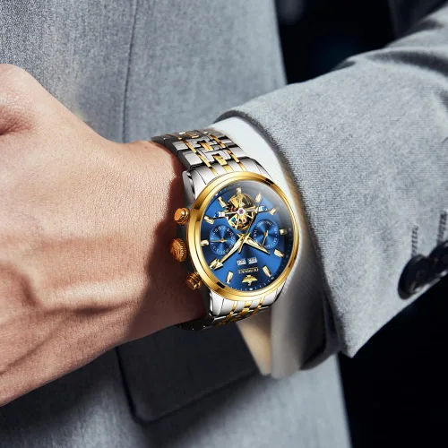Miniatura 2 de OLEVS Relojes automáticos para hombre, mecánico, de lujo, cuerda automática, multicalendario, acero inoxidable, impermeable, relojes de pulsera