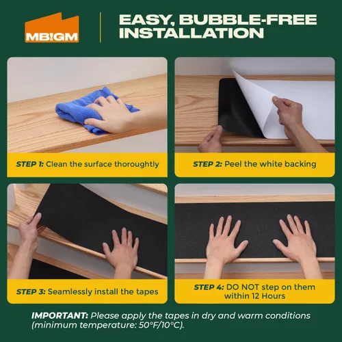 Miniatura 5 de MBIGM Paquete de 8 peldaños antideslizantes para escaleras al aire libre, tiras adhesivas antideslizantes de 6 x 24 pulgadas, tracción resistente