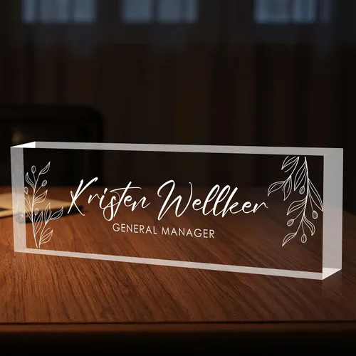 Miniatura 35 de Placa de identificación personalizada para escritorio - Accesorio de acrílico (Orquídea mariposa rosa)