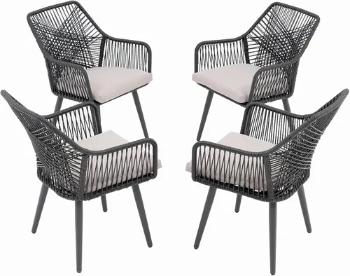 Miniatura 16 de JOIVI Juego de 2 sillas de comedor para patio, sillas de ratán al aire libre con reposabrazos y cojines para césped exterior, jardín, patio