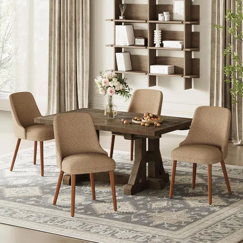 Miniatura 18 de MALOL Juego de 4 sillas de comedor tapizadas con patas de madera, sillas de cocina acolchadas con respaldo alto para comedor, restaurante y Beige-New