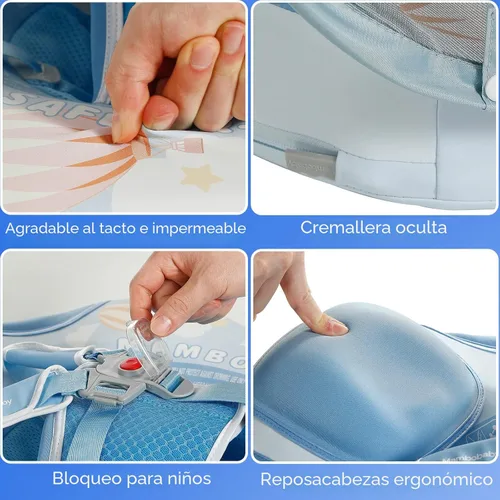 Miniatura 5 de GENTEACO Mambobaby Flotador de natación para bebé con toldo, flotador no inflable para piscina infantil con cola, de 3 a 24 meses, evita voltearse