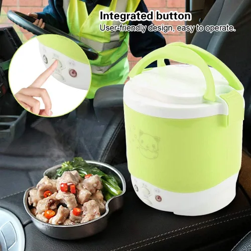 Miniatura 9 de 1L Mini olla arrocera 12V fiambrera eléctrica – Vaporizador de alimentos multifuncional portátil de viaje para coche, camping (verde)