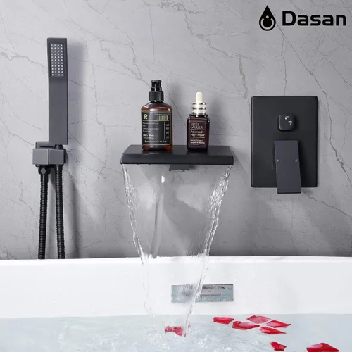 Miniatura 7 de DASAN - Grifo de llenado de bañera de montaje en pared mejorado con ducha de mano, grifo de bañera moderno montado en la pared negro mate de alto