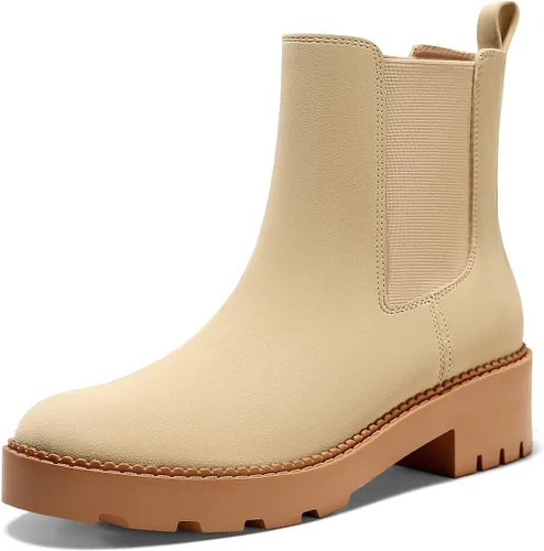Miniatura 2 de Coutgo Botas Chelsea con plataforma gruesa y de tacón bajo para mujer, botas de tobillo elásticas de gamuza