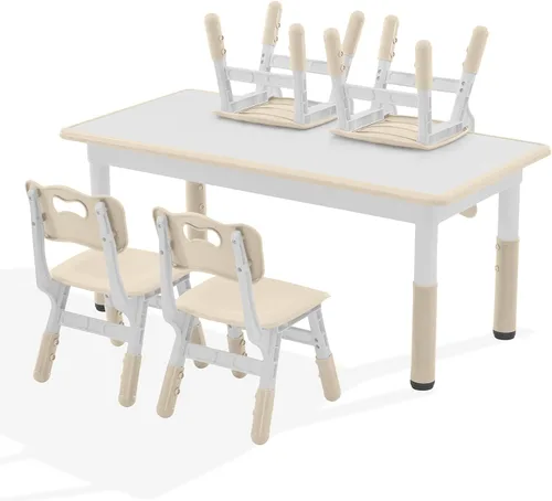 Miniatura 7 de GITAWUSA Juego de mesa y sillas de estudio para niños, mesa y silla ajustable en altura para niños de 3 a 8 años, escritorio con graffiti
