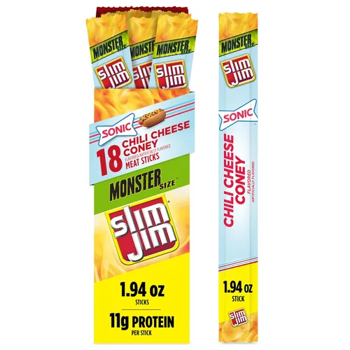 Slim Jim Monster - Palitos de carne ahumada, sabor a coney de queso con chile sónico, alto contenido de proteínas, regalo de carne y queso para el