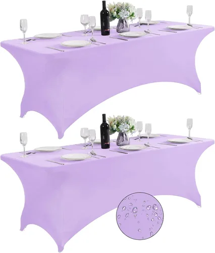 Miniatura 8 de SuperO - Paquete de 2 manteles de elastano impermeables para mesas de 6 pies, mantel elástico universal ajustable para fiestas, banquetes, bodas
