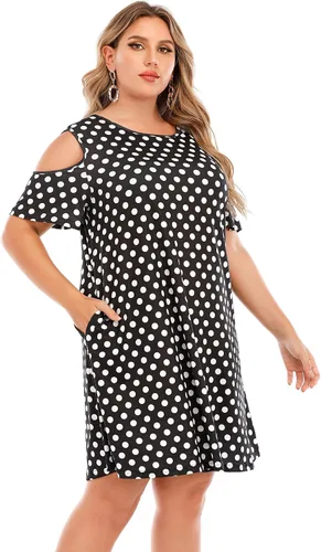 Miniatura 22 de Hbeyyto - Vestido informal de manga corta con hombros descubiertos para mujer, holgado y con bolsillos, talla grande