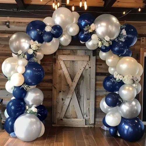 Miniatura 5 de Kit de arco de globos azul marino y negro, guirnalda de globos con globos de papel de aluminio metálico plateado blanco oscuro globos de látex