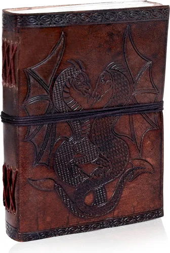 AzureGreen Libro de páginas en blanco de doble dragón hecho a mano de piel para escribir sin forro 5 x 7 (marrón)
