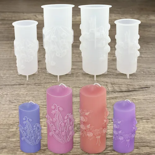 Moldes de silicona cilíndrica con diseño de lirio de rosas del valle, para hacer velas, jabones, resina y arcilla, decoración de manualidades