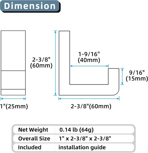 Miniatura 9 de Gancho Simple de Ángulo para Toalla Negro Mate 2 Pack, Gancho para Abrigo de Baño de Acero Inoxidable 304 para Pared