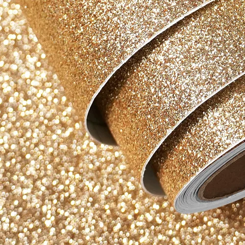 FunStick Papel tapiz dorado champán con purpurina para despegar y pegar, papel de contacto con purpurina dorada brillante para armarios, papel tapiz