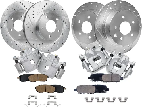 Miniatura 21 de Detroit Axle - Rotores de freno para Ford 2013-2019 Explorer Taurus Flex Lincoln MKT MKS, rotores de freno de disco ranurados perforados de repuesto