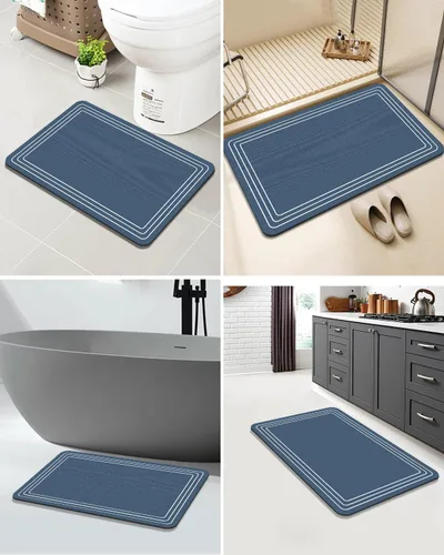 Miniatura 9 de Tapete de baño antideslizante, de 17 x 28 pulgadas, delgado, de secado rápido, absorbente, lavable, para suelo de baño, ducha, fregadero, uso Azul
