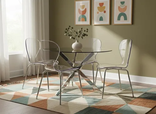 Miniatura 2 de Meridian Furniture Clarion Collection Modern - Silla de comedor apilable de policarbonato Lucite contemporánea con patas de metal resistentes, juego