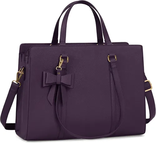 Miniatura 10 de Bolsa de computadora portátil para mujer, bolsa de mano para laptop de 15.6 pulgadas, bolsa de cuero impermeable, maletín grande y ligero, bolsa