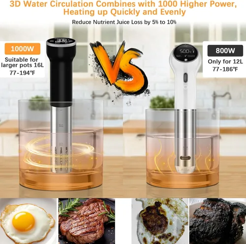 Miniatura 2 de CATTLEMAN Máquina Sous Vide Wi-Fi, 1000 W, IPX7 impermeable, cocina Sous Vide, circulador de inmersión, kit de cocina Suvee con 30 bolsas de vacío