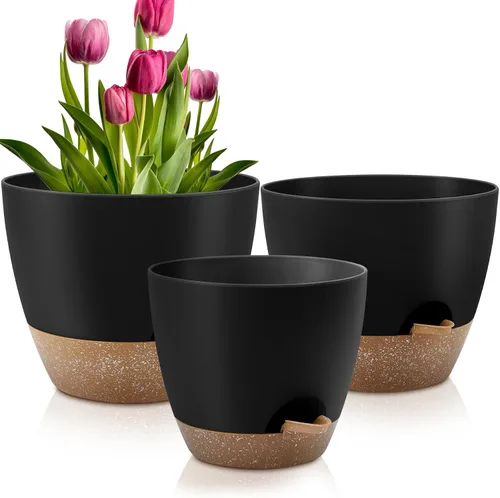 Miniatura 15 de QRRICA Macetas para Plantas de 8/7/6.5/6/5.5/5 Pulgadas con Autoriego, Juego de 6 Macetas de Plástico con Agujeros de Drenaje y Platillos, Macetas