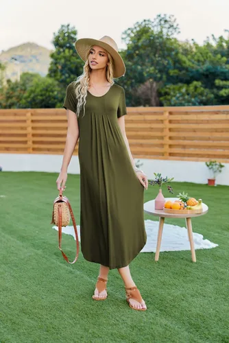 Miniatura 5 de Ekouaer Camisones largos para mujer, vestido de casa, talla grande, ropa de dormir plisada, ropa de descanso de longitud completa S-4XL