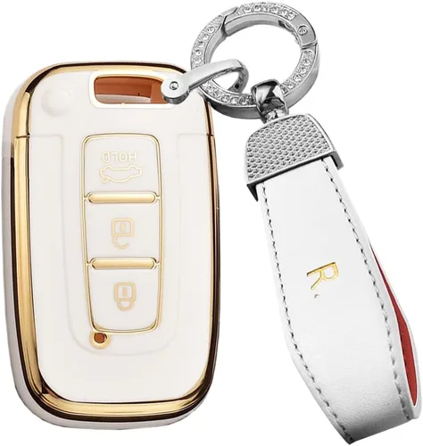 Miniatura 11 de ontto Funda para llave de coche con llavero compatible con Hyundai llavero duradero para Elantra GT Genesis Genesis Coupe Sonata Veloster Beige