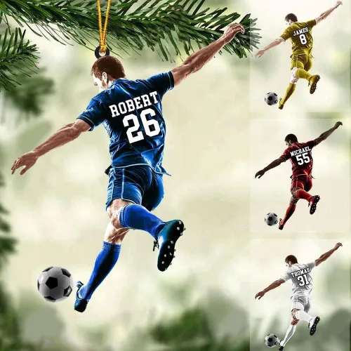Miniatura 15 de Adorno de fútbol personalizado, adorno de Navidad de jugador de fútbol personalizado con nombre y número, regalo deportivo único para hombres