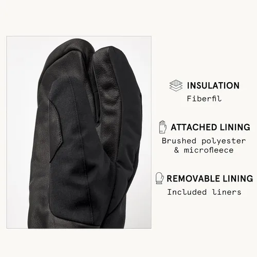 Miniatura 5 de Hestra Guante Unisex Powder Gauntlet de 3 Dedos, Aislado, Guantes de Cuero Resistentes al Viento para Esquí Alpino y Uso Diario para Hombres
