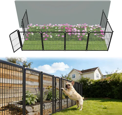 Miniatura 61 de FXW - Valla de jardín metálica y resistente para exteriores, barrera para perros y conejos, fácil instalación, negro, 24 pulgadas de alto x 29.6