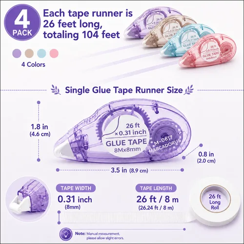 Miniatura 2 de Cinta adhesiva para álbumes de recortes, 4 unidades, rodillo de cinta de doble cara para manualidades, cinta de 26 pies x 0.31 pulgadas, suministros