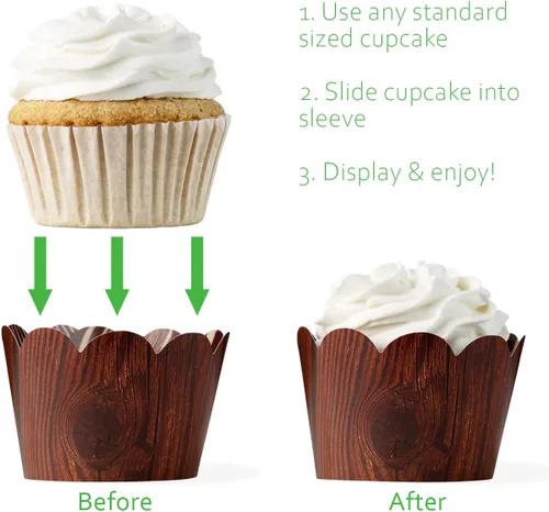 Miniatura 4 de Envoltorios de madera para cupcakes, 48 unidades, temática de bosque, decoraciones de fiesta occidental, decoración de campamento, tema de campo