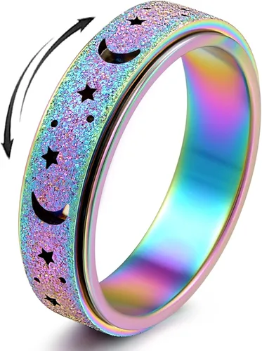 OreilleStar Anillo de Ansiedad para Mujeres Anillo Fidget: Anillos Fidget de Acero Inoxidable Luna Estrella Anillo Fidgit para Mujeres Oro Plata