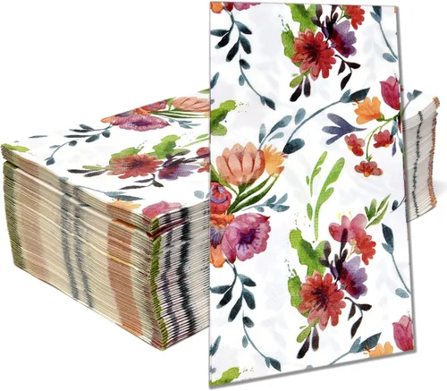 Miniatura 7 de 100 servilletas florales coloridas para invitados, toallas de mano de papel para baño, primavera, jardín, boda, despedida de soltera, decoración
