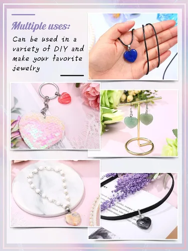 Miniatura 6 de Hicarer Colgantes de piedra en forma de corazón, collares de piedra con cordón de cuero sintético para suministros de fabricación de joyas