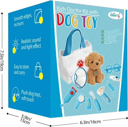 Miniatura 8 de Liberry Kit de médico para niños pequeños de 3, 4, 5, 6 años, 28 piezas con juguete para perro, estetoscopio y disfraz de disfraz, regalo médico