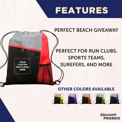 Miniatura 40 de DISCOUNT PROMOS Juego de mochilas con cordón no tejidas personalizadas de 10/50/100, paquete personalizado a granel