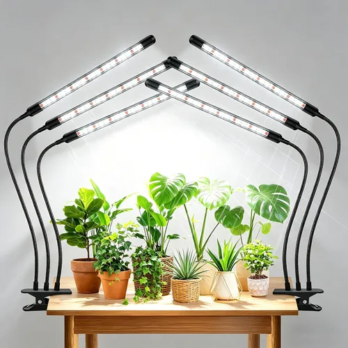SDOVUERC Tri-Heads - Luces de cultivo para plantas de interior, luces de espectro completo para cultivo en interiores con cuello de cisne ajustable