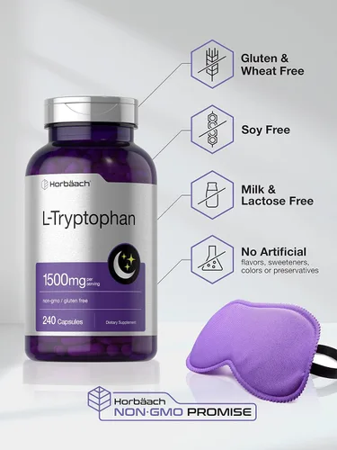 Miniatura 4 de Horbäach Cápsulas L de triptófano de 1500 mg 240 unidades Fórmula nocturna Suplemento sin OMG, sin gluten