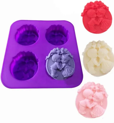 Moldes de silicona para parejas, niños y niñas, 4 cavidades, campanas de Navidad, pastel de ángel, bandeja de mousse, pudín, fondant, chocolate,