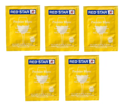 North Mountain Supply - RS-PB-5 Red Star Premier Blanc Levadura de Vino - Paquete de 5 - Con Garantía de Frescura, Amarillo
