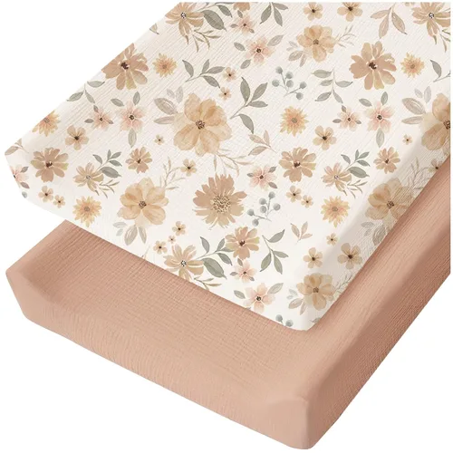 Miniatura 12 de Konssy Funda para Cambiador de Muselina para Bebés Niñas y Niños, 100% Algodón Ajustada Cubiertas de Mesa de Cambio de Pañales, Sábanas de Cambiador