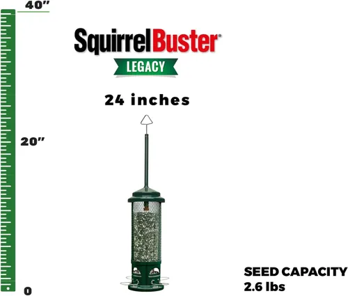 Miniatura 2 de Squirrel Buster Legacy - Comedero para pájaros a prueba de ardillas para aves silvestres, 4 perchas extraíbles de metal, capacidad de semillas