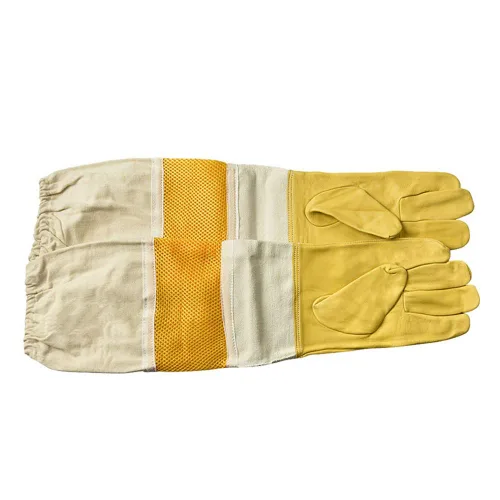 Miniatura 4 de DZXZY Guantes profesionales de apicultura de piel de cabra de primera calidad, suministros de apicultura con lona larga, mangas ventiladas y puños