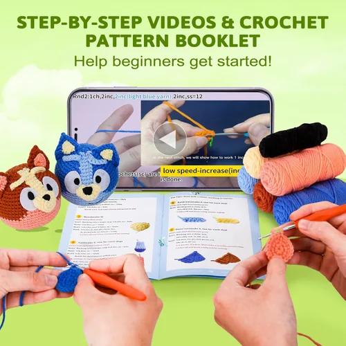 Miniatura 2 de Acehochen Kit de ganchillo para principiantes, kit de ganchillo para principiantes para adultos con tutoriales en video paso a paso, kits