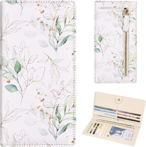 Miniatura 12 de Billetera para mujer, billetera RFID extradelgada, bolso plegable de cuero, con 11 ranuras para tarjetas y ventana de identificación, lindo monedero