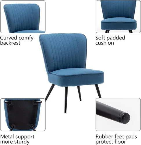 Miniatura 7 de Alunaune Moderno juego de 2 sillas decorativas azules para sala de estar, juego de muebles tapizados para dormitorio, pantuflas, silla de recepción